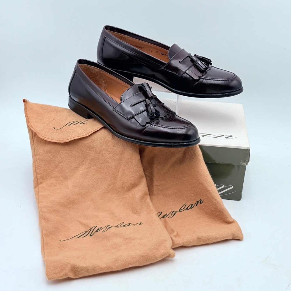 Mezlan Santander Burgundy Leather Tassel Kiltie Loafers Mens 8.5 M Spain